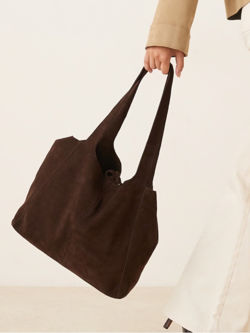 MANGO Brown Suede Shopper Bag